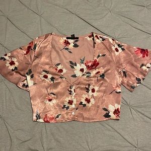 Flutter sleeve silk crop top